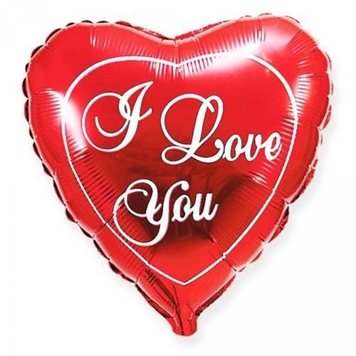 Foliový balonek srdce - bílý text - I Love You 45 cm