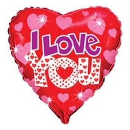 Foliový balonek srdce - růžová srdíčka - I Love You 45 cm