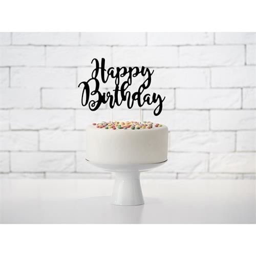 Dekorace na dort nápis Happy Birthday 22 cm - Černý