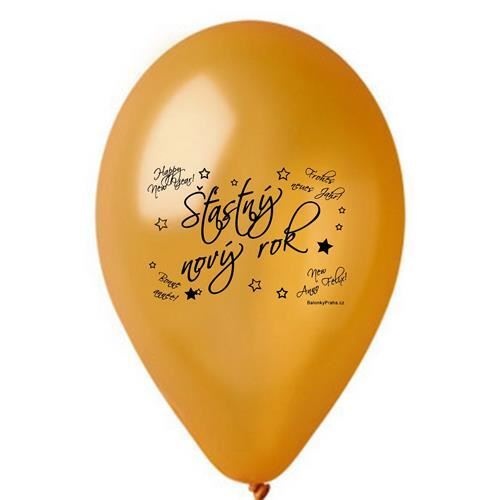 Latexový balonek Šťastný Nový rok metalický zlatý