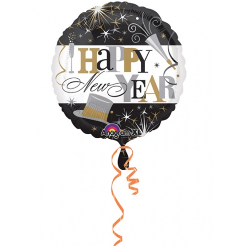 Foliový balonek Happy New Year černobílý 45 cm