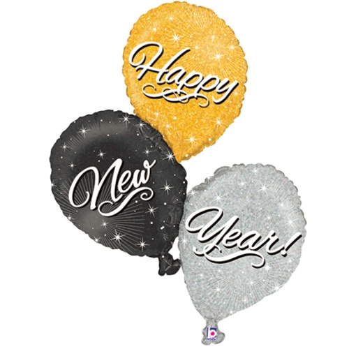 Foliový holografický balonek Happy New Year 90 cm - Nebalený