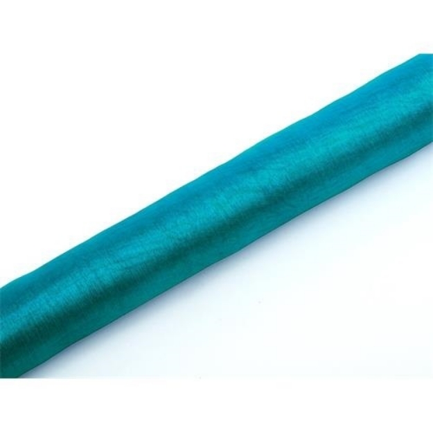 Tyrkysová organza 36 cm x 9 m, neolemovaná, vhodná na svatební a party dekorace
