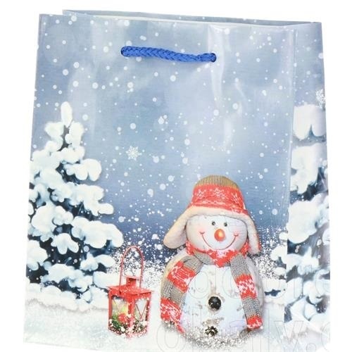 Dárková taška sněhulák s lampou 18 x 20 cm