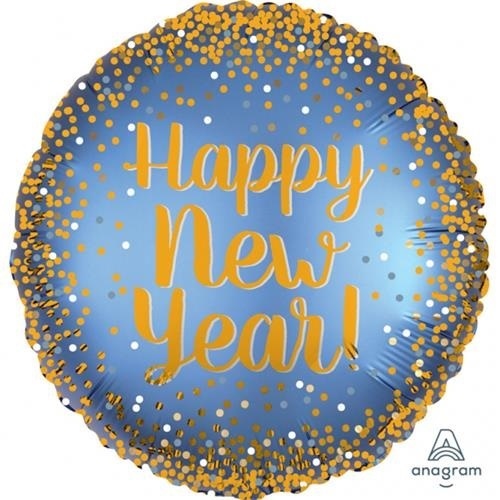 Foliový balonek modrý se zlatými puntíky Happy New Year 43 cm