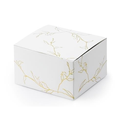 Dárková svatební krabička bílá se zlatými lístky - 1 ks