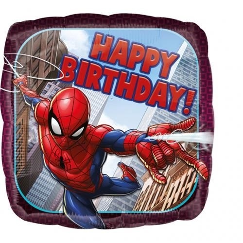 Foliový balonek čtverec Spiderman Happy Birthday 43 cm