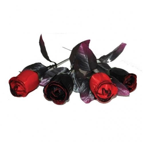Dekorace růže černá - červená 4 ks