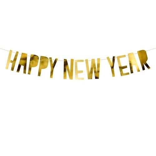 Party nápis zlatý metalický Happy New Year 90 cm