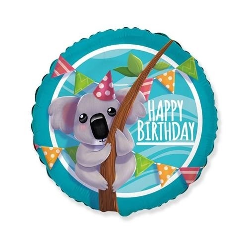 Foliový balonek  Happy Birthday Koala 45 cm - Nebalený
