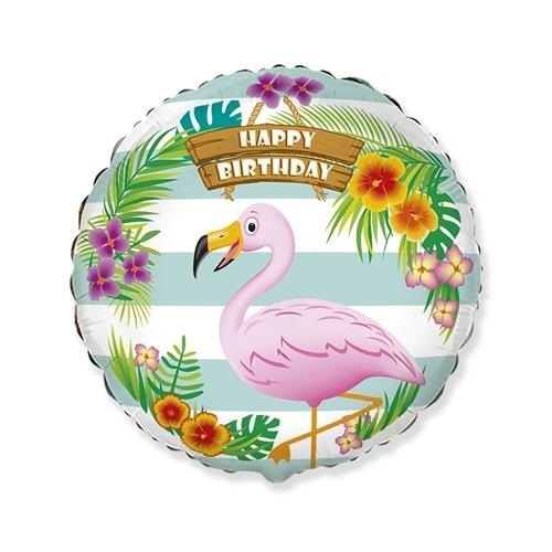 Foliový balonek Plameňák Happy Birthday 46 cm - Nebalený