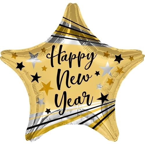 Foliový balonek hvězda Happy New Year - zlatá 45 cm
