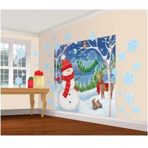 Vánoční dekorace na zeď - Vánoční sněhulák 165 x 83 cm