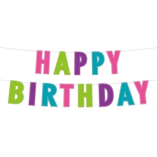 Party nápis Happy Birthday - barevný s glitrem 200 cm