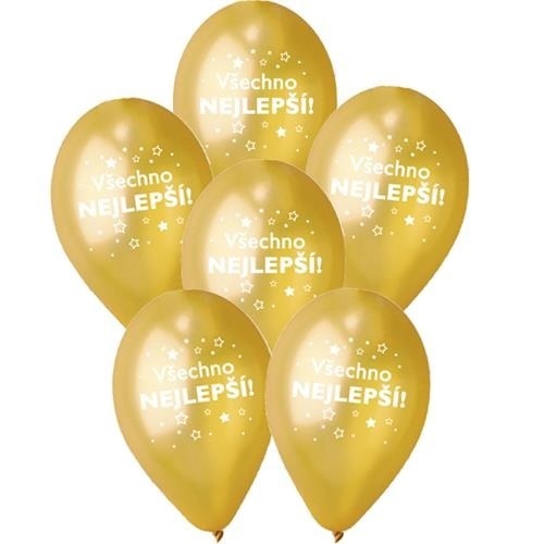 Balonky Všechno nejlepší CZ Zlaté 6 ks, 30 cm