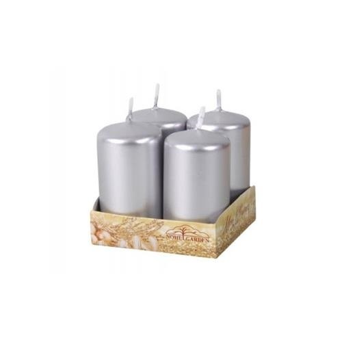 Svíčky stříbrné metalické 4 x 8 cm - 4 ks
