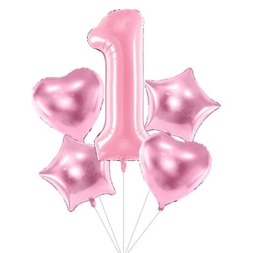 Balonkový buket s jedničkou Růžový - 5 ks