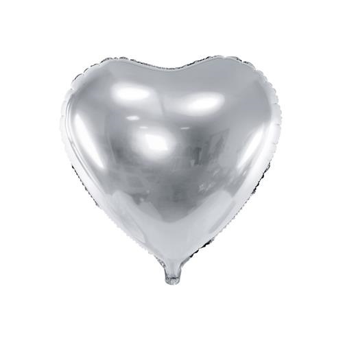Foliový balonek srdce stříbrné 45 cm - balené