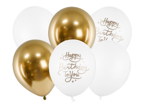 Latexové balonky zlato-bílé Happy birthday To You 6 ks