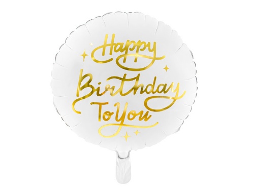 Foliový balonek Happy Birthday - Bílý se zlatým nápisem