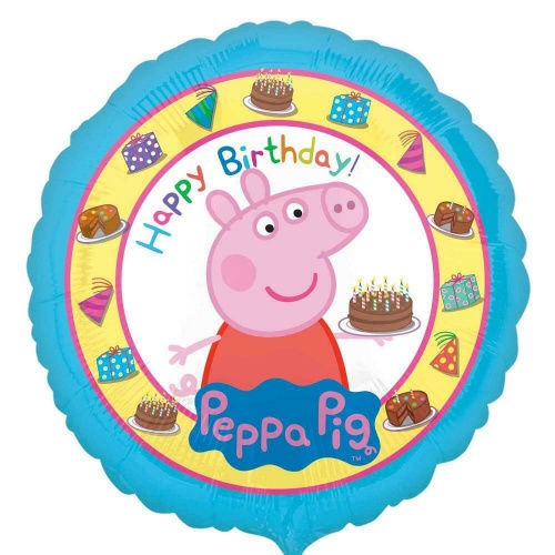 Foliový balonek Prasátko Peppa Happy Birthday modrý - 43 cm