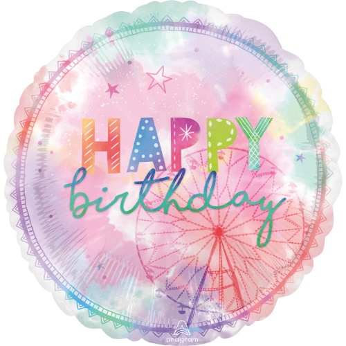 Foliový balonek jumbo Happy Birthday pastel obří kolo 71 cm