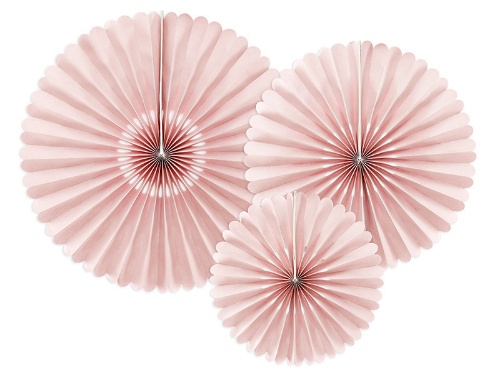 Dekorační rozety Pudrově růžové 26 až 43 cm - 3 ks