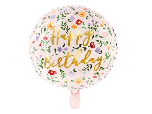 Foliový balonek růžový květinový Happy Birthday 35 cm