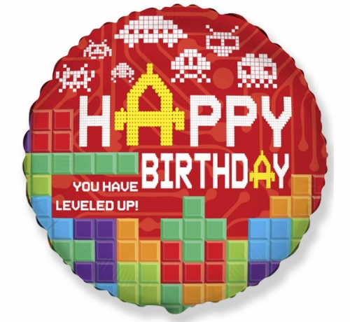 Foliový balonek Retro games - Happy birthday 45 cm - Nebalený