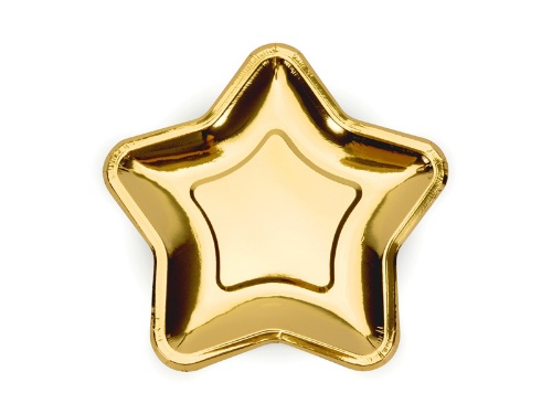 Papírové talířky ve tvaru hvězdy - metalické zlaté 18 cm