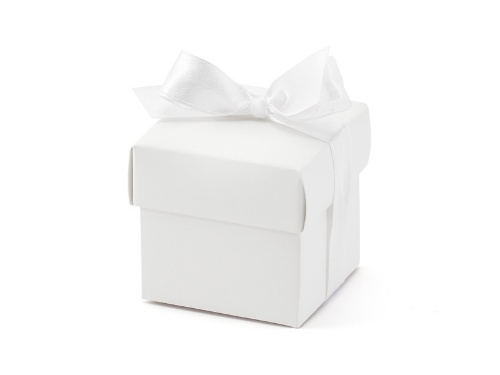 Dárkové svatební krabičky bílé s mašličkou - 10 ks
