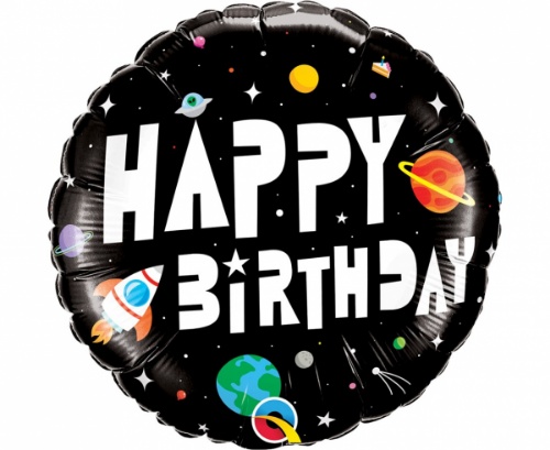 Foliový balonek Vesmír černý - Happy Birthday 45 cm