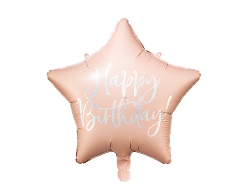 Foliový balonek Happy Birthday - Pudrově růžová Hvězda 40 cm