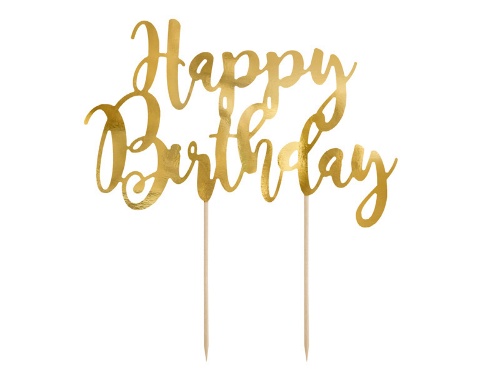 Dekorace na dort nápis Happy Birthday 22 cm - Zlatý