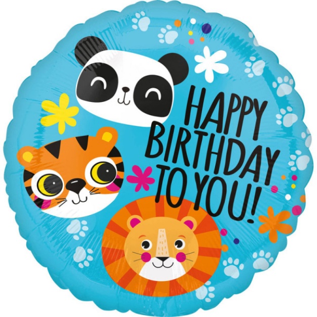 Obrázek z Foliový balonek - Tygřík, lev a panda Happy Birthday - 45 cm 