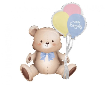 Picture of Teddy Bear Foil Balloon with Happy Birthday Balloons, 76 x 41 cm
