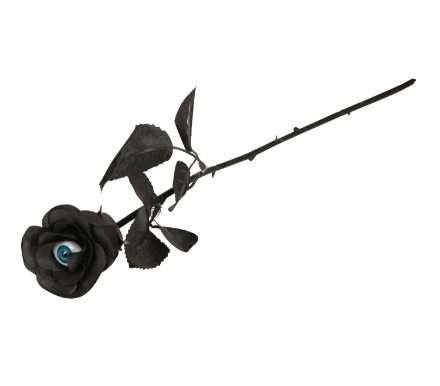 Černá růže s modrým okem, dekorace na Halloween, délka 42 cm